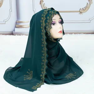 MS-2124 2022新款穆斯林头像围巾新技术热钻雪纺围巾时尚女性