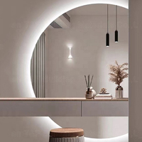 Cermin Rias Kamar Mandi Bentuk Bulat dengan Lampu LED Modern Setengah Lingkaran dan Sakelar Sensor Sentuh
