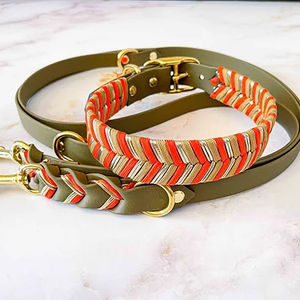 Juego de cadena de correa trenzada para perro con logotipo personalizado de lujo para mascotas con patrón sólido de cuero genuino y arnés de paracord para perros personalizado - Product Image 1