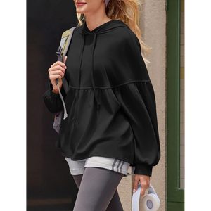 Sweat-shirt ample à capuche pour femme, manches longues, avec cordon de serrage et ourlet peplum, en maille décontractée - Product Image 3
