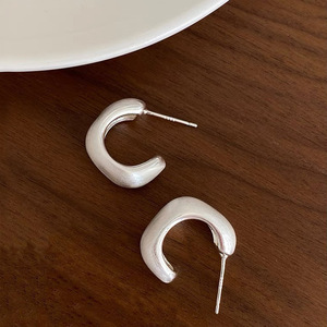 S925 Sterling <b>Silver</b> C Shape Hoop Earrings Geometric <b>Stud</b> Everyday Wear - Product Image 1