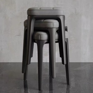 Modern Stackable Bar <b>Stools</b> Dark Gray <b>Leather</b> Sponge Minimalist Design Home <b>Stool</b> And Ottoman - Product Image 1