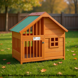 Solid Wood <b>Pine</b> Dog Kennel 37.8x23.8x34.3 Brown Pet <b>House</b> Outdoor Furniture - Product Image 2