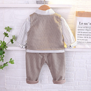 Yeni bahar sonbahar çocuk yelek çizgili gömlek pantolon 3 adet beyefendi bebek erkek giyim seti 1-5 yıl KBLS-004 - Product Image 3