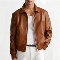 Blouson Bomber Rétro Personnalisé en Cuir PU pour Homme – Coupe Ample, Col Montant, Fermeture Éclair, Style Streetwear
