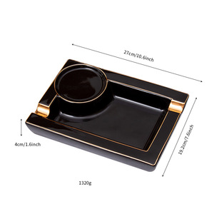 Cendrier carré en céramique haut de gamme noir avec bordure dorée pour fumer des cigares, décoration d'intérieur, cadeau - Product Image 5