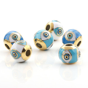 Cloisonne Evil Eye <b>Beads</b> 10mm Round Stainless Steel Enamel Spacer <b>Beads</b> For Jewelry Making <b>Blue</b> White Gold Tone - Product Image 1