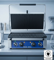 Gril de restaurant professionnel en acier inoxydable de qualité supérieure, double alimentation gaz et électrique, pour steaks, barbecues, sandwichs et paninis