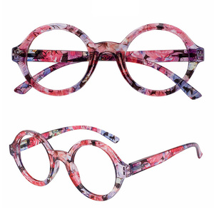 Gafas <span class=keywords><strong>de</strong></span> PC Redondas Vintage con Diseño Floral, Montura Óptica Retro con Patrón Floral Rojo para Mujer - Product Image 4