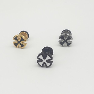 Cross <b>Stud</b> Earrings <b>Titanium</b> Steel Black Silver Gold Color Round Shape Fashion Jewelry For Women Men Unisex Ear <b>Studs</b> - Product Image 3