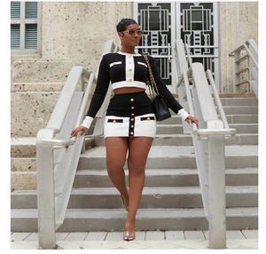 Set da donna di moda Dropshipping con bottoni a righe bianche e nere - Product Image 2