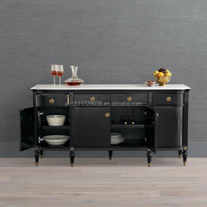 <span class=keywords><strong>Credenza</strong></span> Classica di Lusso <span class=keywords><strong>Nera</strong></span> con Piano in Marmo, Mobile Buffet per Sala da Pranzo e Casa - Product Image 2