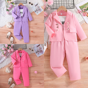 Traje de niña de primavera y otoño de suministro de fábrica, chaqueta Halter con monograma y pantalones de traje, traje de moda de Color sólido <span class=keywords><strong>para</strong></span> <span class=keywords><strong>niñas</strong></span> - Product Image 2