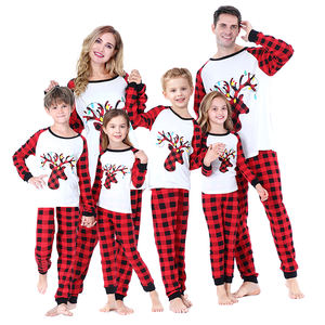 Новая стильная 100% хлопковая дышащая одежда с длинным рукавом для родителя и ребенка домашняя одежда милые классические клетчатые брюки Семейные рождественские пижамы - Product Image 3