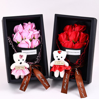 Bouquet de 7 roses en savon fait main BT, boîte cadeau petit ours, cadeau créatif pour la Saint-Valentin, la fête des mères, un anniversaire, un mariage, des cadeaux floraux pour une fête
