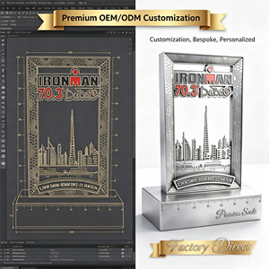 Trophée de triathlon IRONMAN du Moyen-Orient personnalisé, écologique, imprimé UV, avec base en métal en forme de silhouette de ville en 3D - Product Image 2