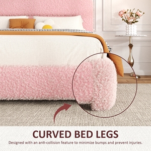 Cama con Base Tapizada en Tela Bouclé Rosa, Lista para Enviar desde Almacén en EE. UU., Cama Moderna de Plataforma Tamaño <span class=keywords><strong>Queen</strong></span> para Niñas, con Tela Tipo Peluche, para Dormitorio - Product Image 6