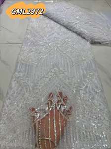 Tela de encaje de red de tul africano de moda textil de China al por mayor Material de encaje naranja quemado con Aso Oke para mujer - Product Image 4