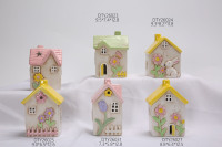 Décoration de maison en céramique peinte à la main, lapin de printemps, fleur, tulipe, porte-bougie en céramique, mignon, pastoral, mini maison, ornement de table
