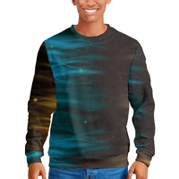 Sweatshirt Crewneck Pria Custom 3D Sublimasi Heat Transfer Printing Pola Langit Berbintang Galaksi Biru