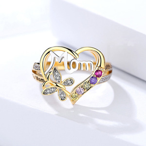 Mothers Day Gift Mom Hollow Out Design Heart Butterfly Crystal <strong>Ring</strong> Women <strong>Mum</strong> Love Jewelry - Product Image 2