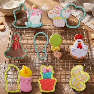 Moule à découper en plastique moulé par injection pour biscuits, fondant, pâte à modeler, thème <span class=keywords><strong>anniversaire</strong></span> et fête, 8 <span class=keywords><strong>emporte</strong></span>-pièces, outil de découpe pour glaçage royal - Product Image 1