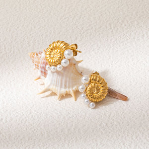 Joolim - Pendientes de Perlas en Espiral con Degradado, Chapados en Oro de 18K, Resistentes al Agua y Sin Decoloración, Joyería de Acero Inoxidable al por Mayor - Product Image 3