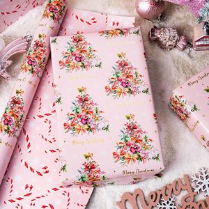 Christmas <b>gift</b> wrapping paper Original aluminum coated <b>bow</b> shaped Christmas tree Double sided printed candy cane Customizable - Product Image 1