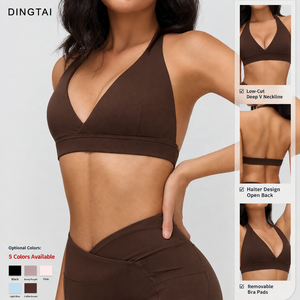 Reggiseno sportivo da donna con scollo all'americana e scollatura profonda a V, effetto seconda pelle, schiena scoperta, imbottiture rimovibili, asciugatura rapida, traspirante, per allenamento in palestra, certificato GCC - Product Image 3
