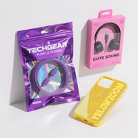 Sacs à fermeture éclair personnalisés transparents brillants avec câbles de données USB scellés sur 3 côtés sacs en plastique étanches avec fil d'ordinateur pour l'emballage