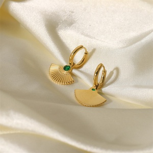 New Design Vintage Jewelry Fan Shape <b>Crystal</b> Stone <b>Earring</b> Stainless Steel Gold Hoop Charm <b>Earrings</b> - Product Image 3