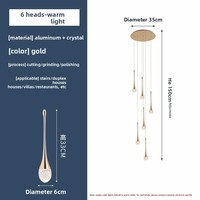 Lustre en cristal à hauteur réglable avec finition dorée LED à intensité variable pour salon