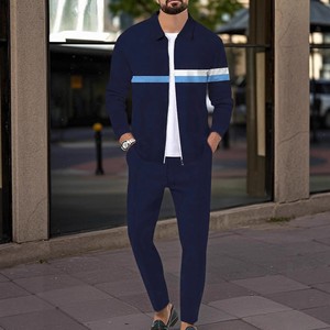 Completo Sportivo da <span class=keywords><strong>Uomo</strong></span> Stile Vintage, Giacca <span class=keywords><strong>Slim</strong></span>-<span class=keywords><strong>fit</strong></span> con Zip e Tasche, Tessuto Lavorato a Maglia con Motivo Stampato - Product Image 2