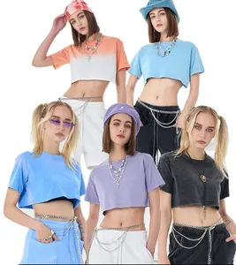 여름 새로운 Eu/U 사이즈 패션 힙합 스트리트 크롭 탑 빈티지 슬림 핏 티셔츠 여성