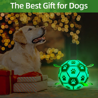 Pelota de Fútbol para Perros de PU Ecológica, Inteligente, Indestructible, con Luz Interactiva que Brilla en la Oscuridad, Correa Blanca/Negra, 6/8 Pulgadas