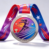 Médaille sportive personnalisée en alliage de zinc, médaille de récompense en métal 3D en relief, trophée de course de marathon moulé sous pression avec ruban, vente en gros OEM