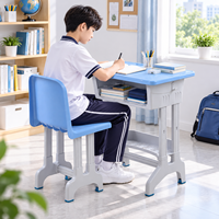 Ensemble bureau et chaise d'écolier OEM ODM, hauteur fixe, mobilier de classe avec étagère supérieure incurvée et panier en maille