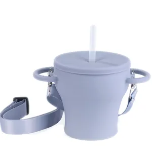 Toptan kağıt kupası tasarım erkek-Yeni tasarım katlanabilir çocuklar aperatif fincan BPA ücretsiz gıda sınıfı silikon su İçme pipetli bardak