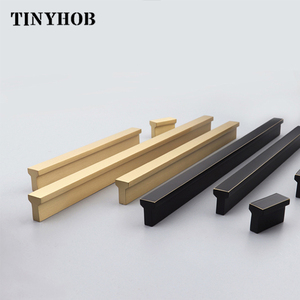 Laci Pintu Kabinet Pegangan Kuningan Murni Tiongkok, Pegangan Panjang dan C-4020 Kenop Hitam Emas - Product Image 3