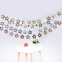 Guirlande d'anniversaire en papier étoile à cinq branches évidée, imprimée 4 couleurs, finition miroir, accessoires de décoration murale, suspendue pour fête