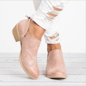 Botines <span class=keywords><strong>de</strong></span> Mujer con Tacón Bajo y Punta Redonda, Botines Casuales para Uso Diario, <span class=keywords><strong>de</strong></span> PU, Color Sólido Negro, Rosa, Beige / Botines / Botines <span class=keywords><strong>de</strong></span> Tobillo - Product Image 2