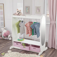 Petit organisateur de vêtements pour enfants moderne en bois pour bébés Garde-robe ouverte avec tiroir miroir pour chambre à coucher