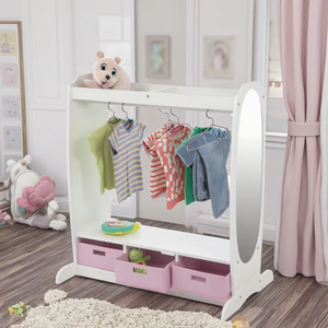 Moderno <span class=keywords><strong>Armadio</strong></span> Guardaroba Aperto in Legno per Bambini dal Design Piccolo <span class=keywords><strong>con</strong></span> Cassetto e <span class=keywords><strong>Specchio</strong></span> per Camera da Letto - Product Image 5