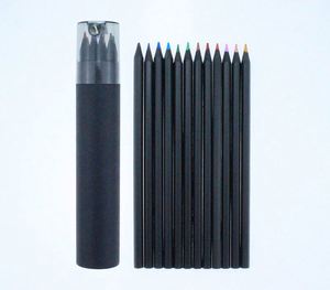 Ensemble de crayons de couleur en bois noir de 7 pouces avec logo personnalisé, motif rond, taille-crayon en plastique, tube en papier, certifié EN71 - Product Image 3