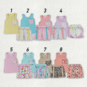 Set di vestiti all'ingrosso per bambine e bambine senza maniche canotte con volant Shorts primavera estate abbigliamento per bambini - Product Image 1