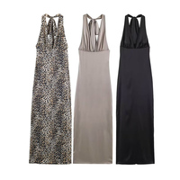 Robe Midi Chic et Tendance en Soie Satinée Texturée Noire pour Femme PB&ZA, Nouvelle Collection Été 2026, Col Halter, Dos Nu, Décontractée, Idéale pour l'Extérieur et le Quotidien