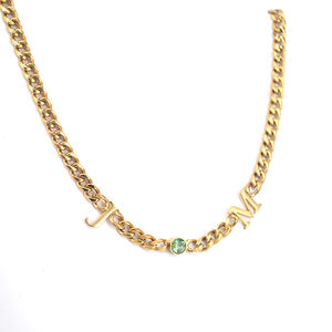 Collar con letras iniciales <span class=keywords><strong>de</strong></span> piedra <span class=keywords><strong>de</strong></span> nacimiento <span class=keywords><strong>de</strong></span> bebé <span class=keywords><strong>de</strong></span> <span class=keywords><strong>oro</strong></span> personalizado <span class=keywords><strong>cadena</strong></span> cubana personalizada - Product Image 1