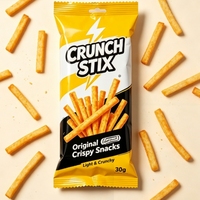 Sachet personnalisé imprimé 30g pour snacks, scellé au dos, en plastique, qualité alimentaire, anti-humidité, pour friandises croustillantes et frites