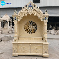 Mandir de prière en marbre naturel pour la maison, autel hindou personnalisé avec symbole Om, sculpture de paon, armoire de rangement pour salle de prière
