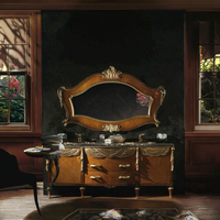 Meuble de salle de bain de style royal en bois sculpté avec miroir et double lavabo pour salle de bain